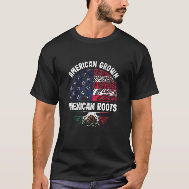 American Grown Mexican Roots USA Mexiko Flaggen He T-Shirt (Vorderseite)
