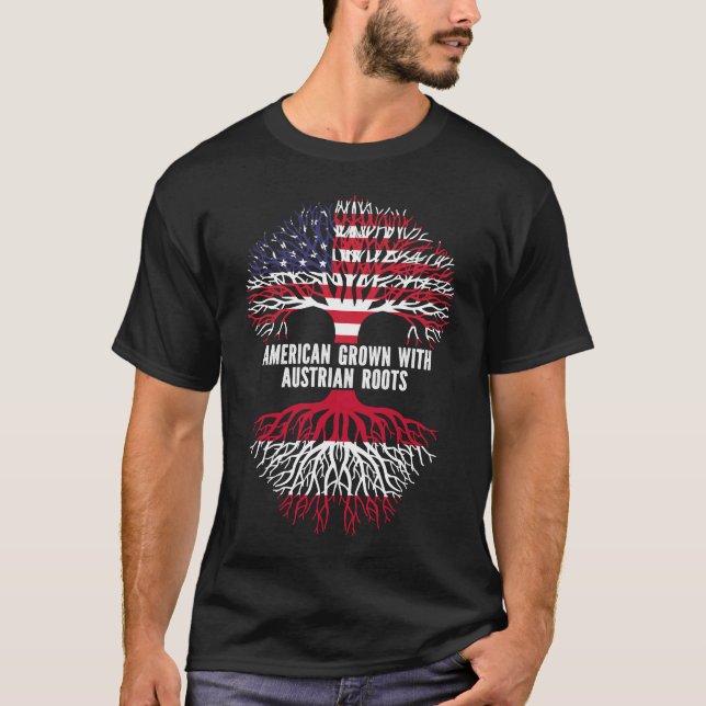 American Grown mit Austrian Roots USA Flag T-Shirt (Vorderseite)