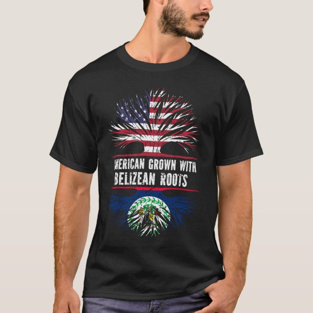 American Grown mit Belizean Roots USA Flag T-Shirt (Vorderseite)