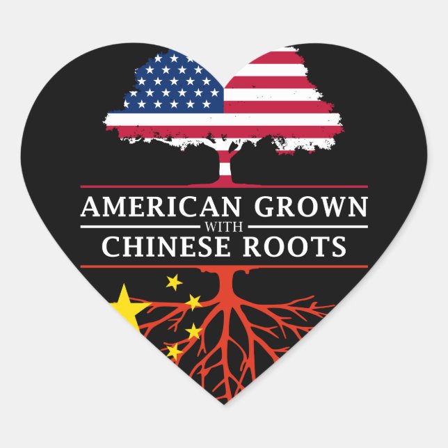 American Grown mit chinesischem Roots China Design Herz-Aufkleber (Vorderseite)