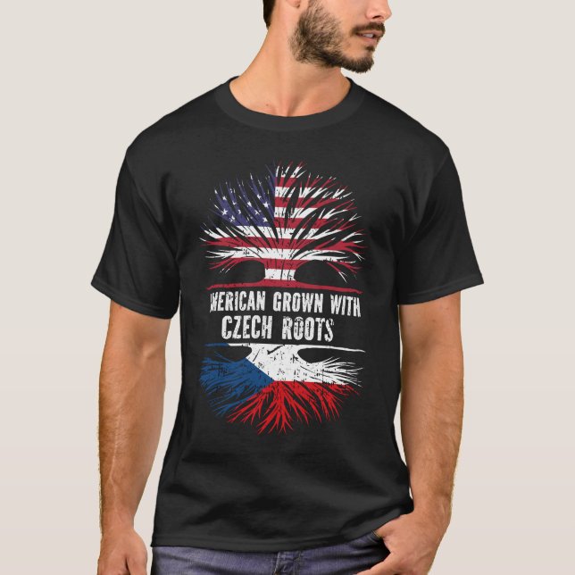 American Grown mit Czech Roots USA Flag T-Shirt (Vorderseite)