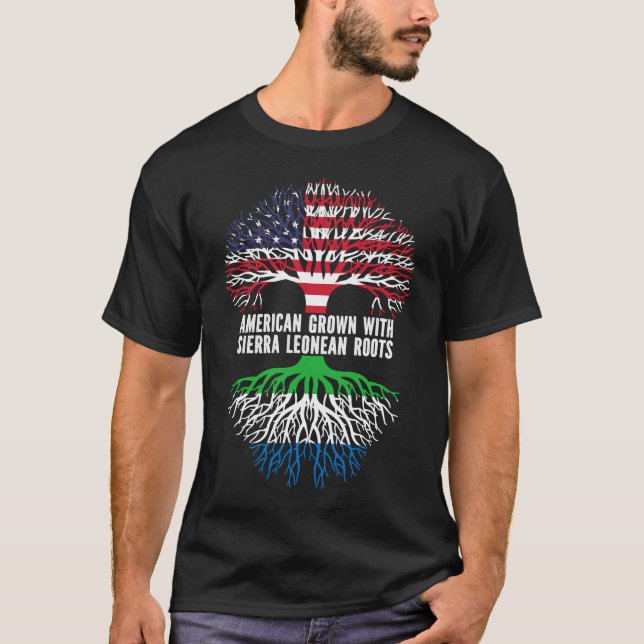 American Grown mit der Fahne Sierra Leonean Roots  T-Shirt (Vorderseite)