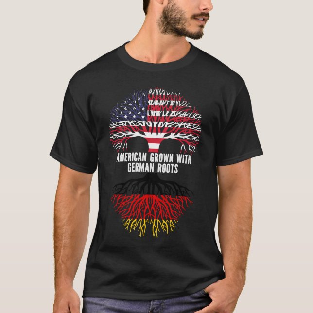American Grown mit deutscher Roots USA Flag T-Shirt (Vorderseite)