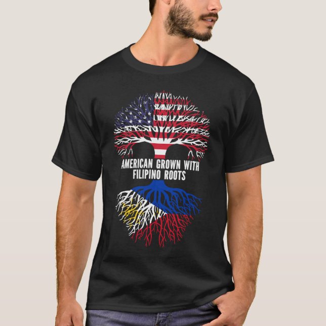 American Grown mit FIlipino Roots USA Flag T-Shirt (Vorderseite)