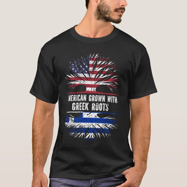 American Grown mit griechischer Roots USA Flag T-Shirt (Vorderseite)