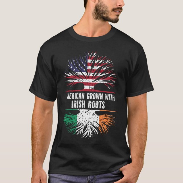 American Grown mit Irish Roots USA Flag T-Shirt (Vorderseite)