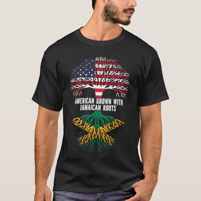 American Grown mit jamaican Roots USA Flag T-Shirt (Vorderseite)