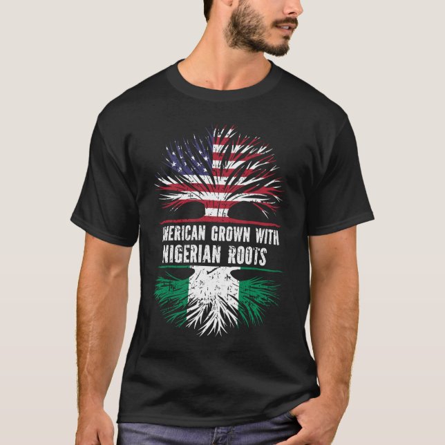 American Grown mit nigerianischer Roots USA Flag T-Shirt (Vorderseite)