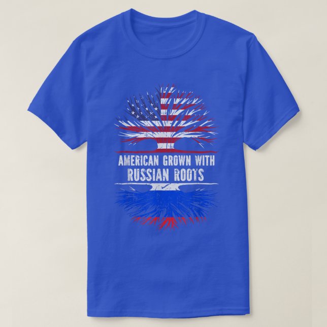 American Grown mit Russian Roots USA Flag Russland T-Shirt (Design vorne)