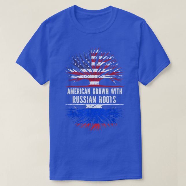 American Grown mit Russian Roots USA Flag Russland T-Shirt (Design vorne)