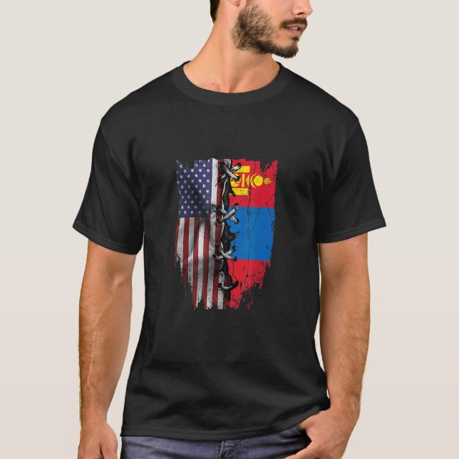 American Grown Mongolian Roots USA Mongolia Flag T-Shirt (Vorderseite)
