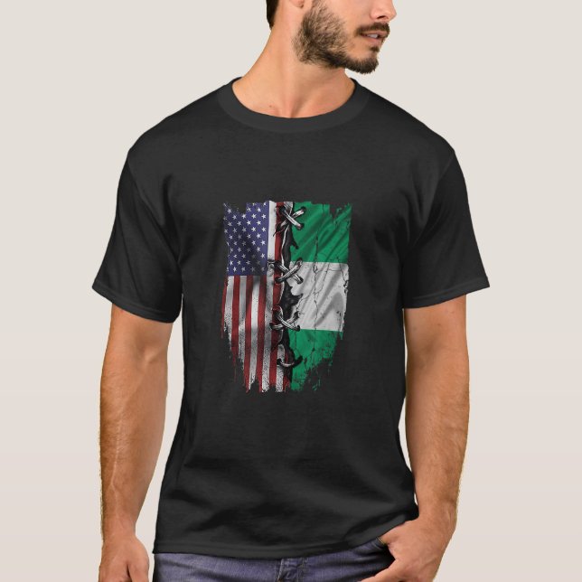 American Grown Nigerian Roots USA Nigeria Flag T-Shirt (Vorderseite)