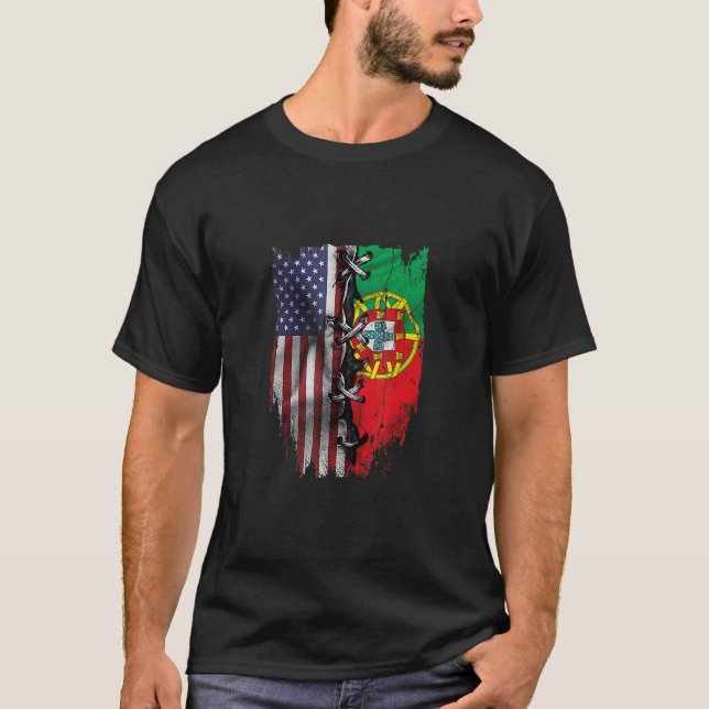 American Grown Portugiesisch Roots USA - Flagge T-Shirt (Vorderseite)