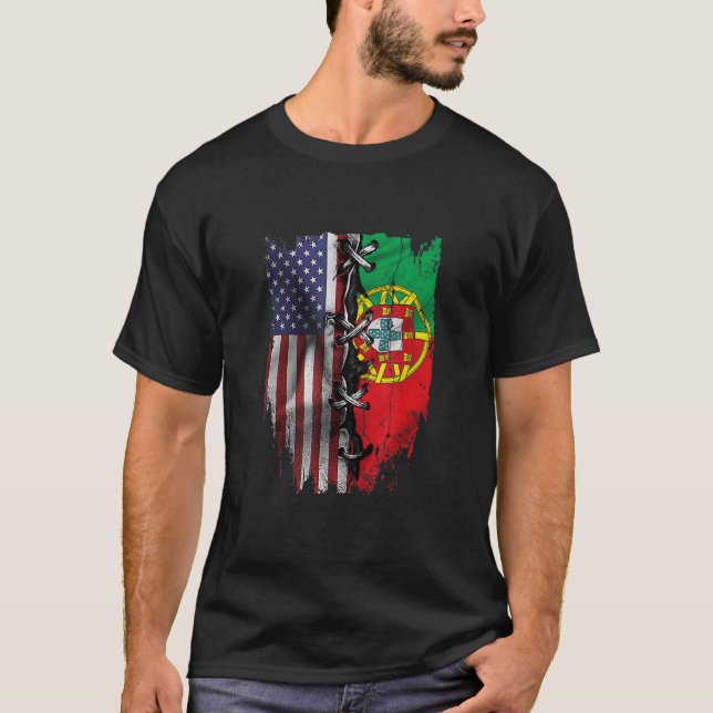 American Grown Portugiesisch Roots USA - Flagge T-Shirt (Vorderseite)