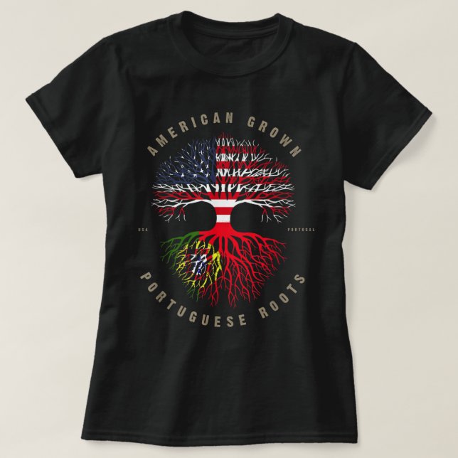 American Grown Portuguese Roots Portugal Flag T-Shirt (Design vorne)