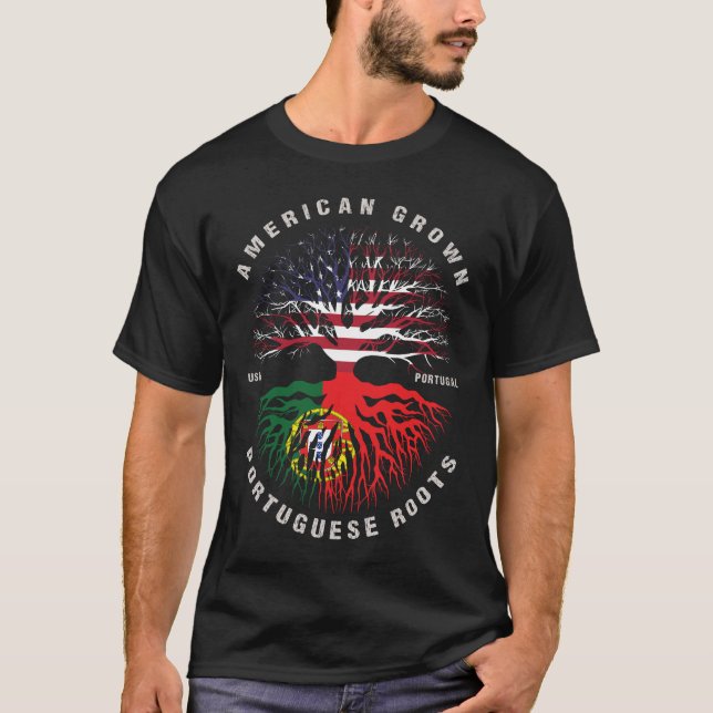 American Grown Portus Roots Portugal Flag T-Shirt (Vorderseite)