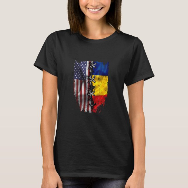 American Grown Romania Roots USA Rumänien Flagge T-Shirt (Vorderseite)