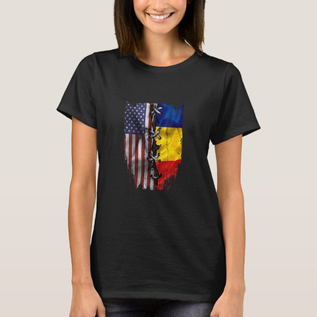 American Grown Romanian Roots USA Romania Flag T-Shirt (Vorderseite)
