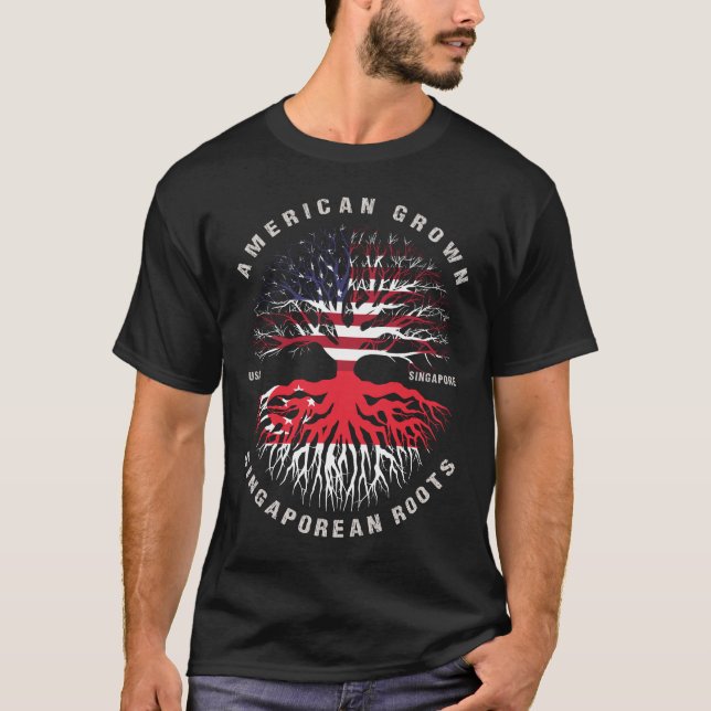 American Grown Singapur Roots Flagge T-Shirt (Vorderseite)