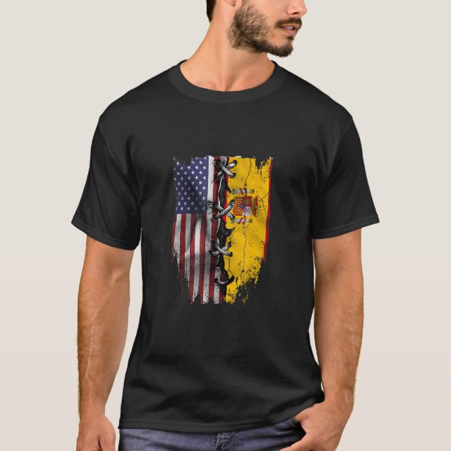 American Grown Spanish Roots USA Spain Flag T-Shirt (Vorderseite)