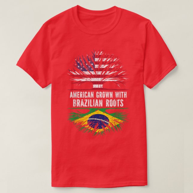 American Grown with Brazilian Roots USA Flag Brazi T-Shirt (Design vorne)