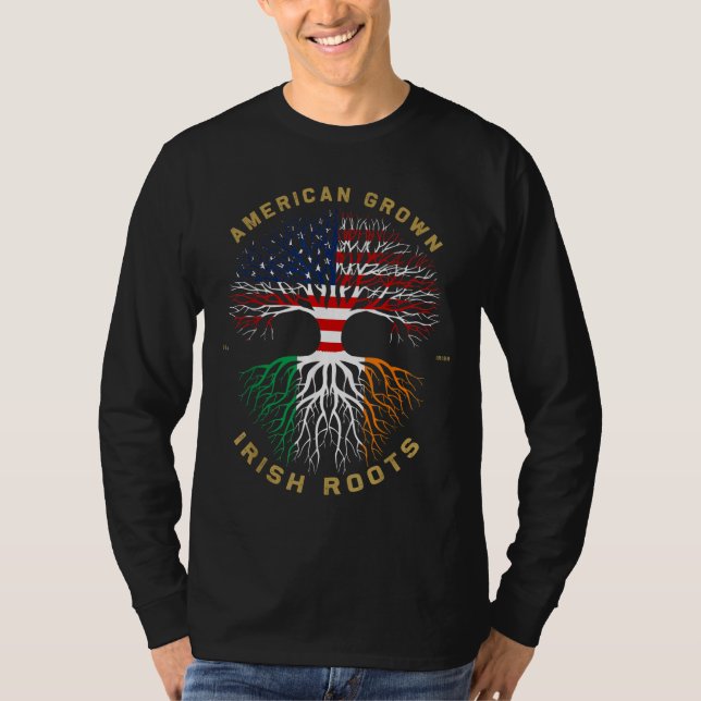 American Grown with Irish Roots Tree USA Flag Uniq T-Shirt (Vorderseite)