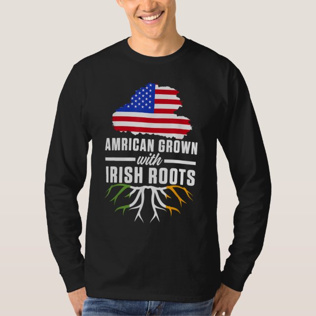 American Grown with Irish Roots USA Irland Countor T-Shirt (Vorderseite)