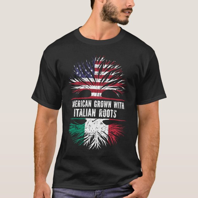 American Grown with Italian Roots USA Flag T-Shirt (Vorderseite)