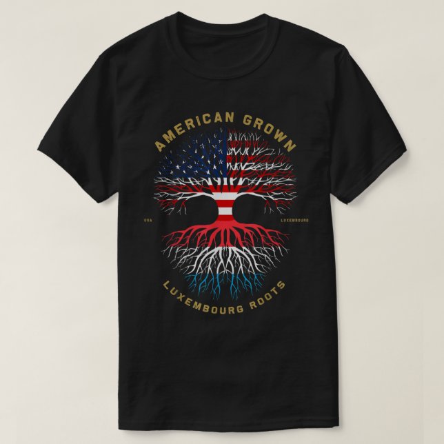 American Grown With Luxembourg Root Tree USA Flag T-Shirt (Design vorne)