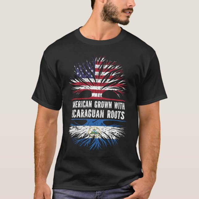 American Grown with Nicaraguan Roots USA Flag T-Shirt (Vorderseite)