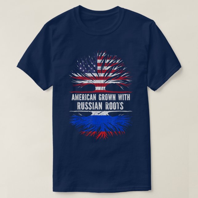 American Grown with Russian Roots USA Flag Russia  T-Shirt (Design vorne)