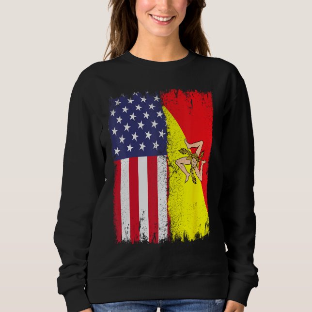 American Grown with Sicilian Roots  Sicily Malta Sweatshirt (Vorderseite)