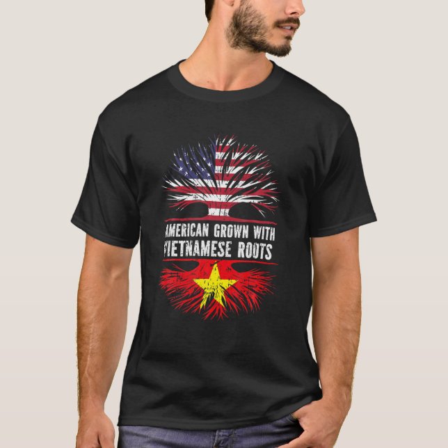 American Grown with Vietnamese Roots USA Flag Viet T-Shirt (Vorderseite)