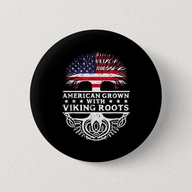 American Grown With Viking Roots Us Flag Tree Men  Button (Vorderseite)