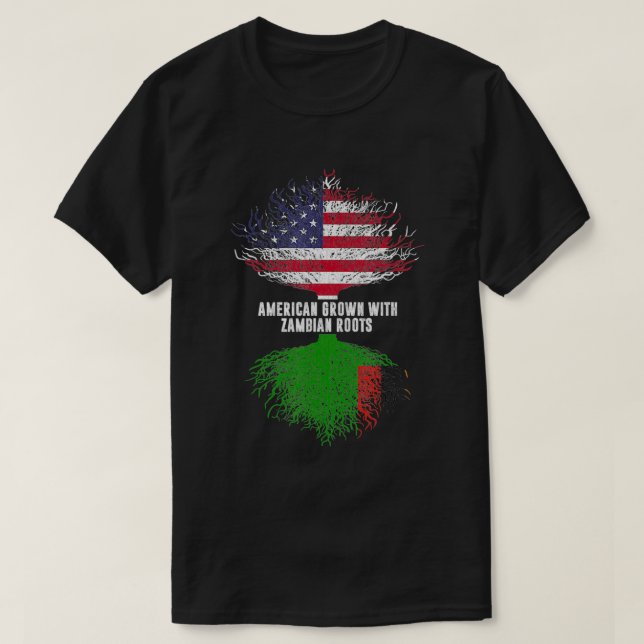 American Grown with Zambian Roots USA Flag Zambia  T-Shirt (Design vorne)