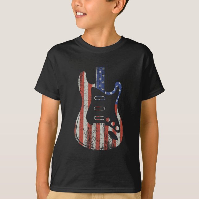 American Guitar Player US Flag Music Lover T-Shirt (Vorderseite)