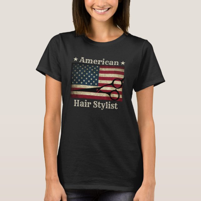 American Haar Stylist Shears Tools American Flag T-Shirt (Vorderseite)