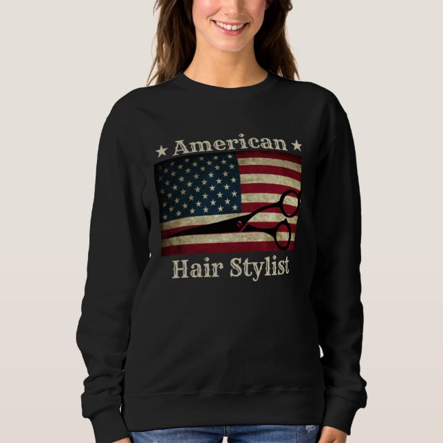 American Hair Stylist  Shears Tools American Flag  Sweatshirt (Vorderseite)