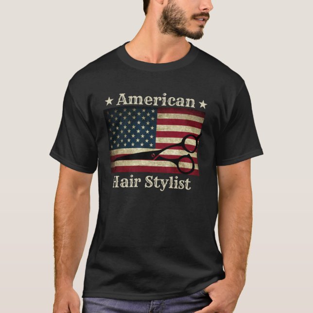 American Hair Stylist  Shears Tools American Flag  T-Shirt (Vorderseite)