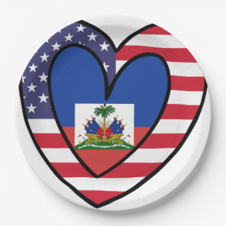 American Haitian Flag Inner Heart USA Haiti Pappteller