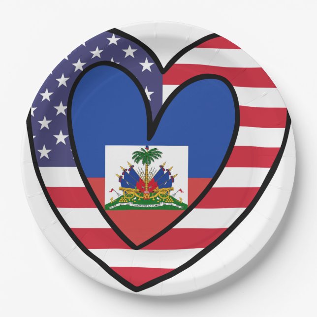 American Haitian Flag Inner Heart USA Haiti Pappteller (Vorderseite)