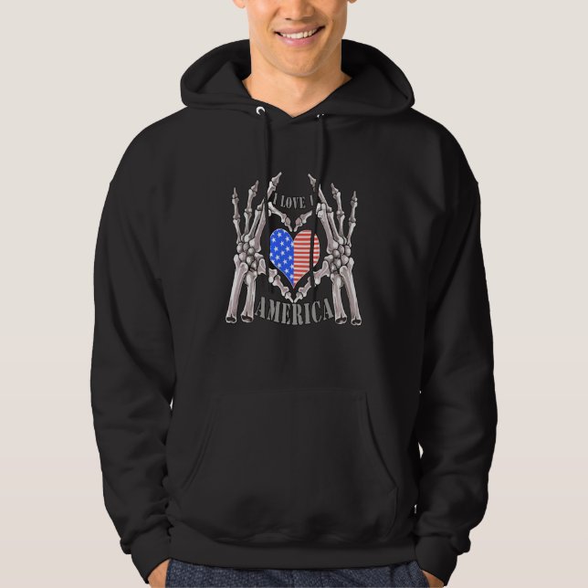 American hands skeleton Forming USA Heartbeat Hoodie (Vorderseite)