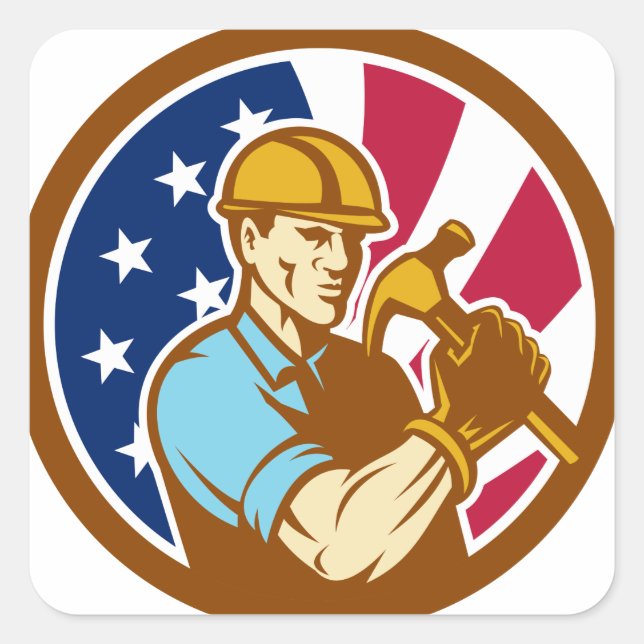 American Handyman USA Flag Icon Quadratischer Aufkleber (Vorderseite)