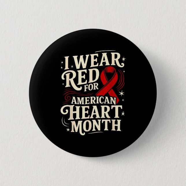 American Heart Disease Awareness Month Ribbon Red  Button (Vorderseite)