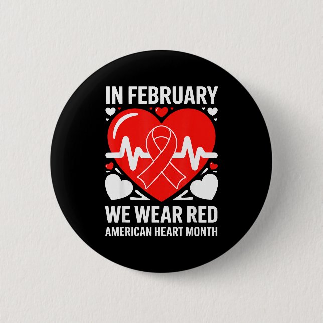 American Heart Disease Awareness Month Ribbon Red  Button (Vorderseite)