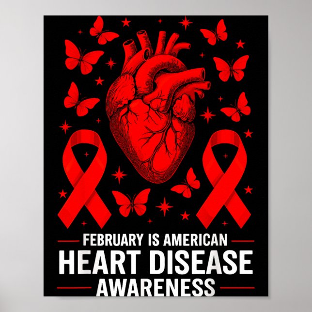 American Heart Disease Awareness Month Ribbon Red  Poster (Vorne)