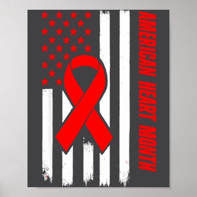 American Heart Disease Awareness Month Ribbon Red  Poster (Vorne)