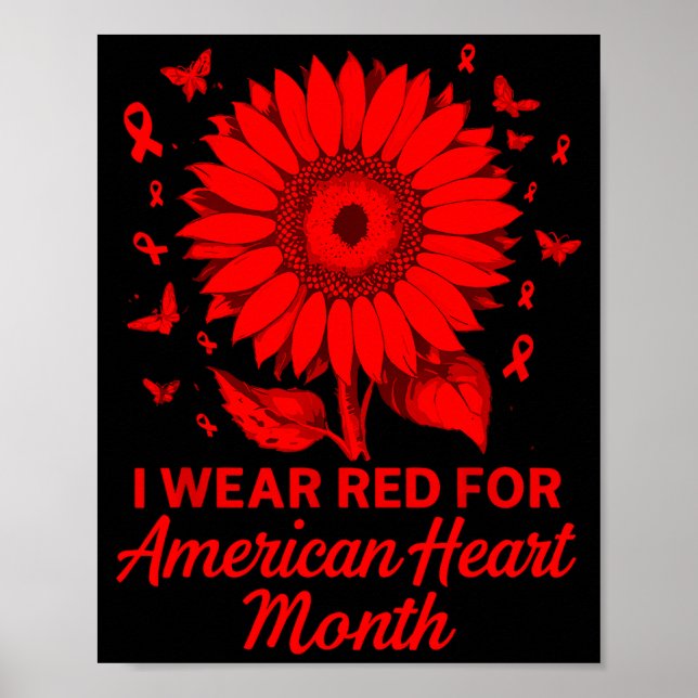 American Heart Disease Awareness Month Ribbon Red  Poster (Vorne)