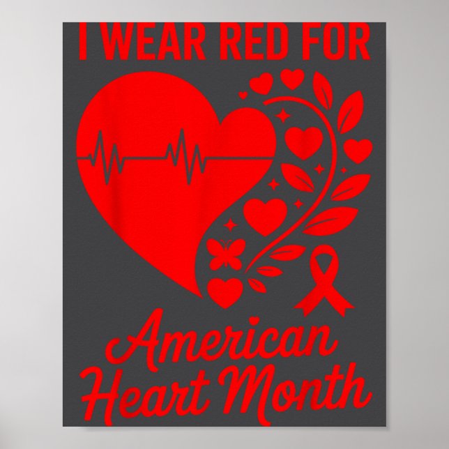 American Heart Disease Awareness Month Ribbon Red  Poster (Vorne)