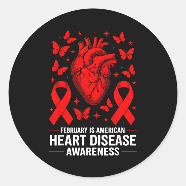 American Heart Disease Awareness Month Ribbon Red  Runder Aufkleber (Vorderseite)